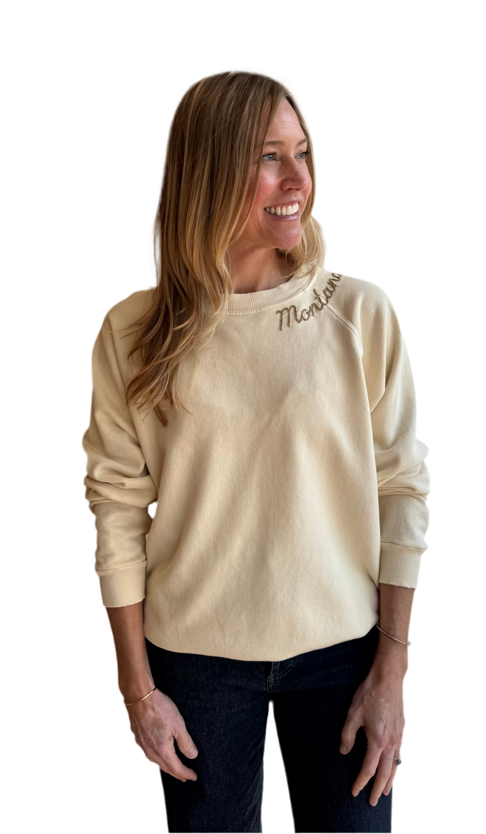 Cream embroidered Montana Sweatshirt- tan thread