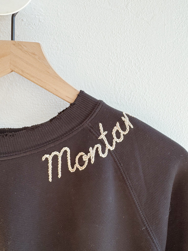 Black embroidered Montana Sweatshirt- tan thread