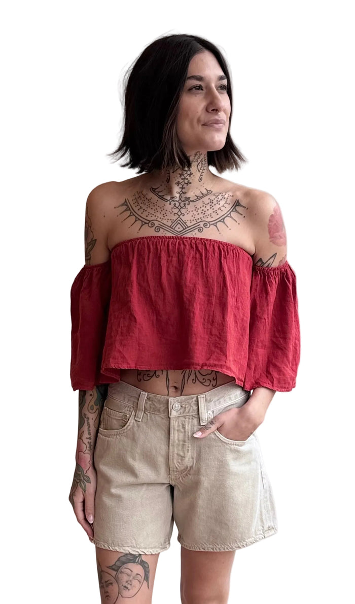 Coco Linen Top in Pomegranate
