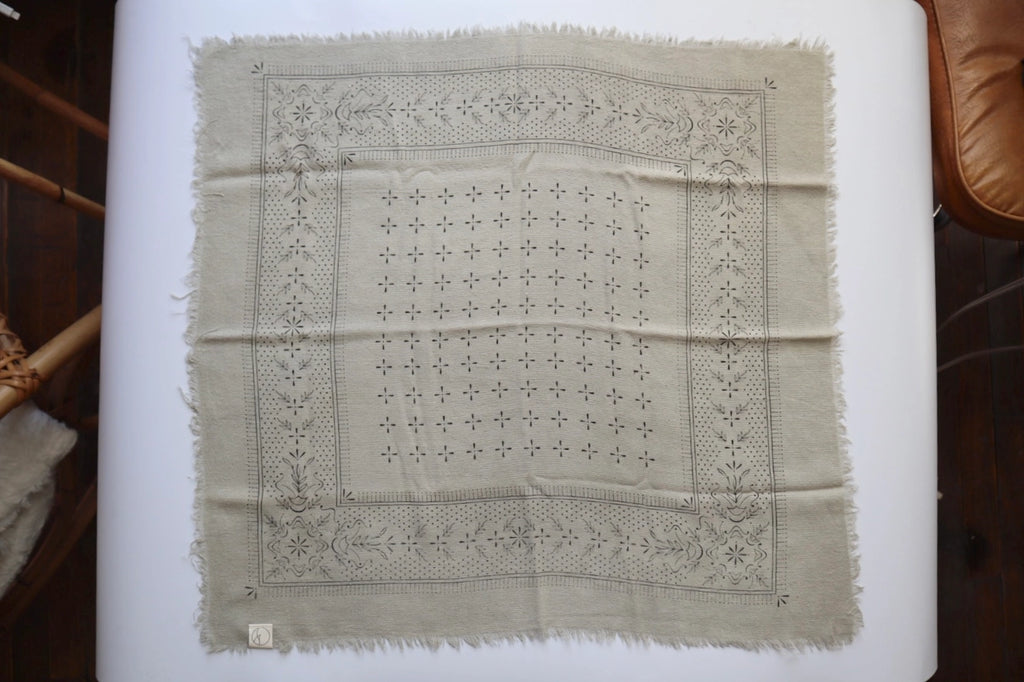 Sage Grey Raw Silk Dyed Bandana - Black Ink