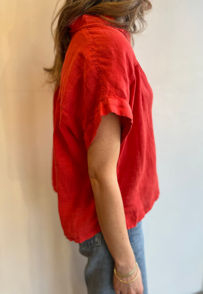 Linen ARIA top in chili red