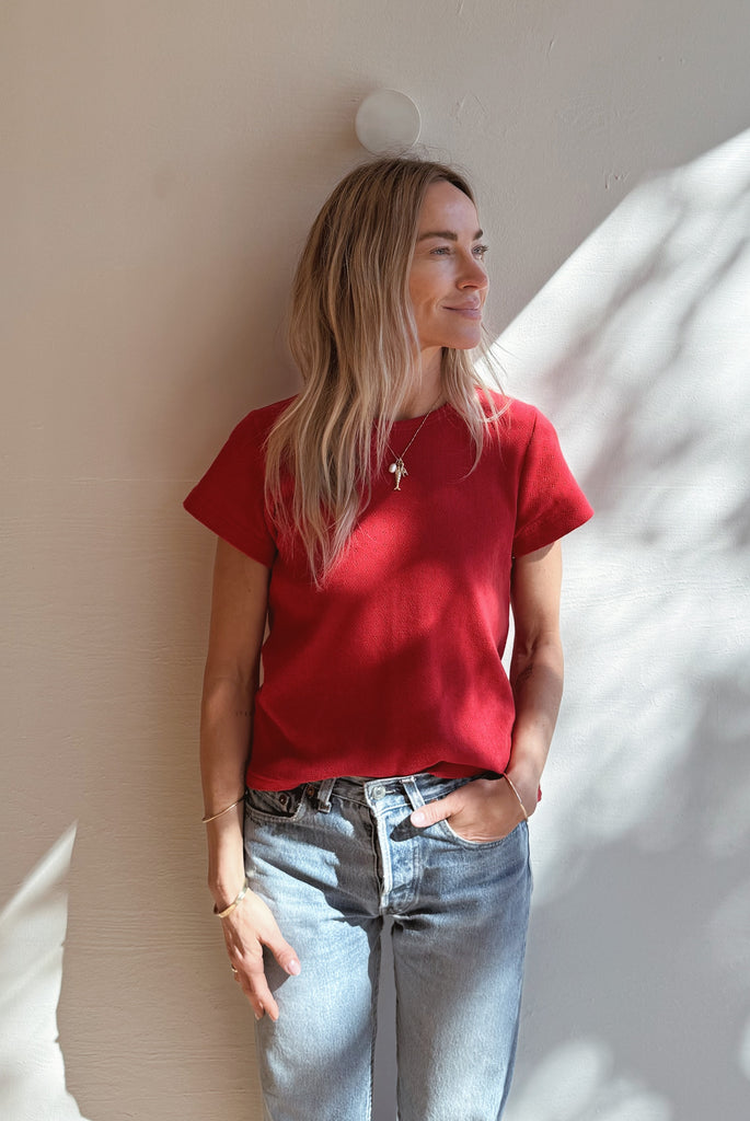 Pointelle Babe Tee in Red Apple