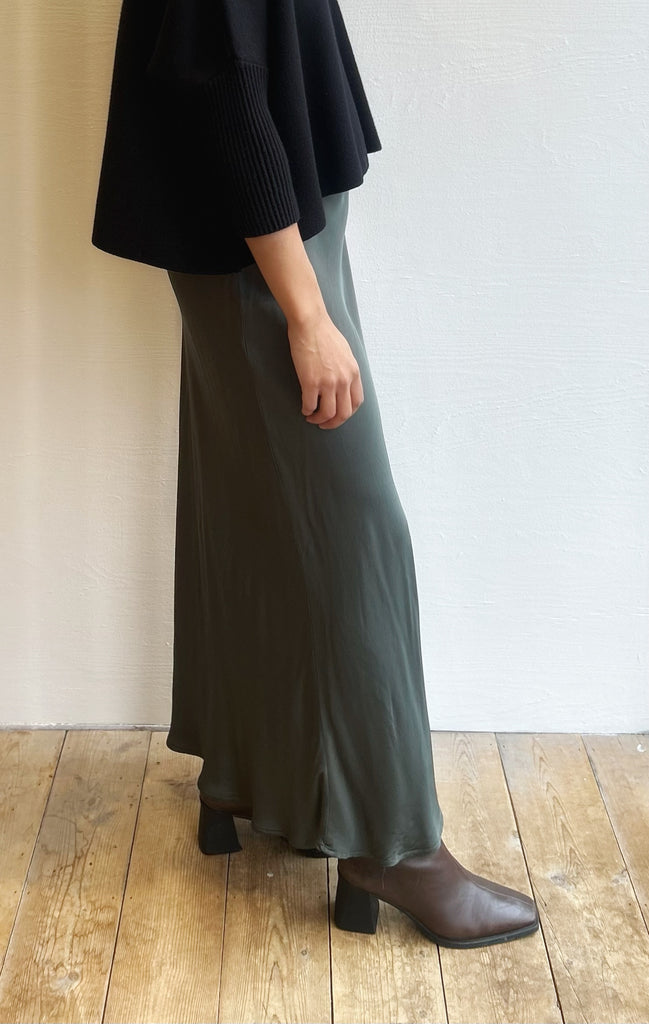 Cadence long silky skirt in marsh