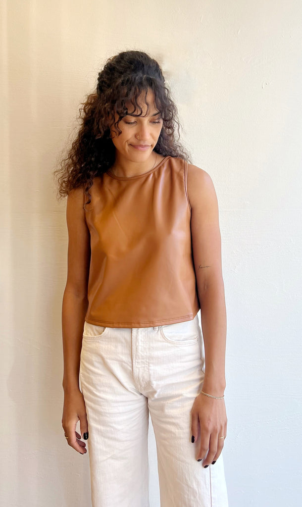 Vegan leather Tank Top in camel