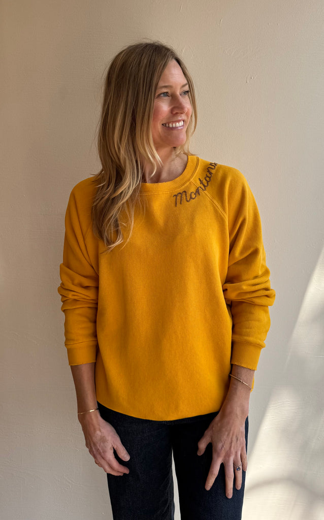 Yellow embroidered Montana Sweatshirt- tan thread