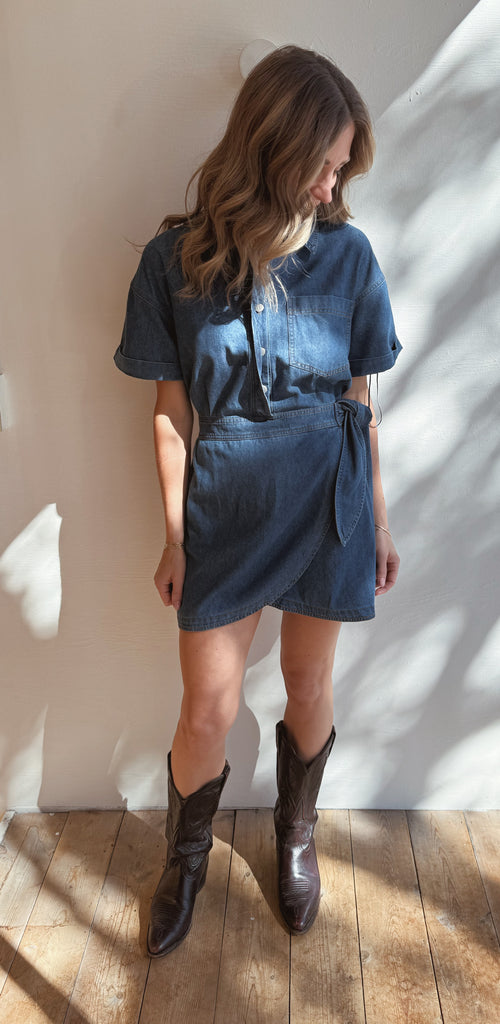 Denim wrap mini MAIZEY dress