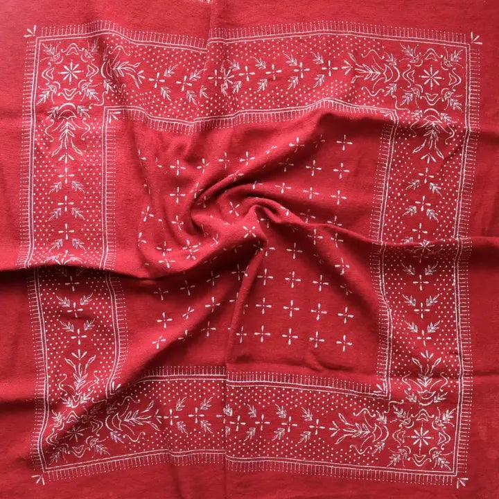 Poppy Raw Silk Dyed Bandana - White Ink