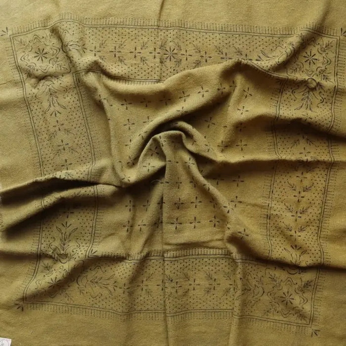 Olive Raw Silk Dyed Bandana - Black Ink