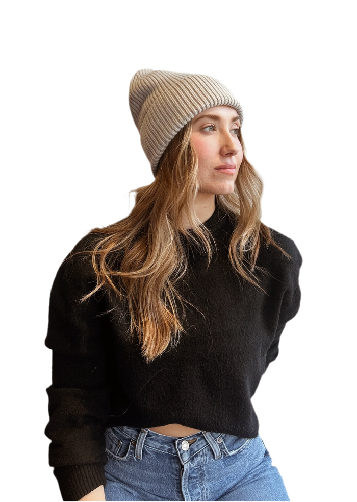 Merino wool beanie in mushroom