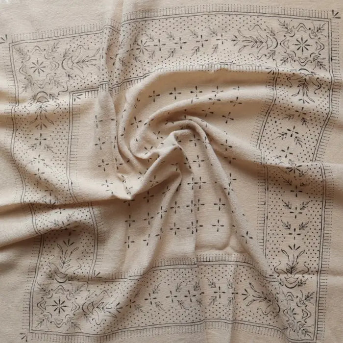Oatmeal Raw Silk Dyed Bandana - Black Ink
