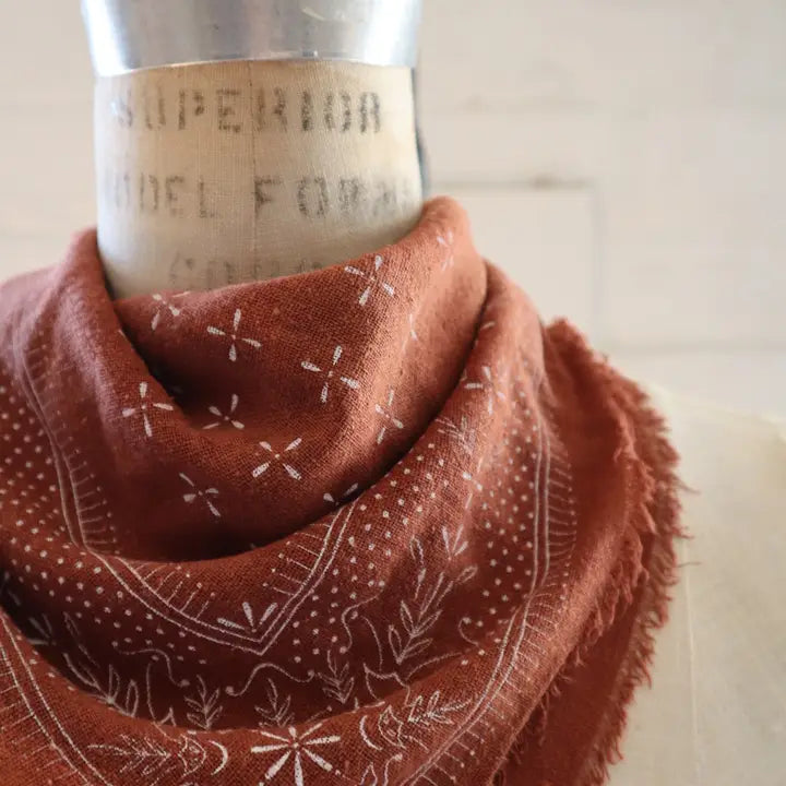 Terracotta Raw Silk Dyed Bandana - White Ink
