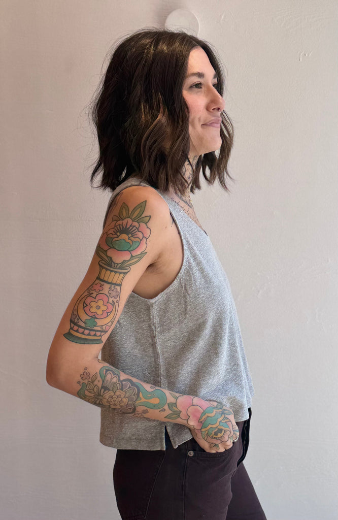Heathered Crop Tank in Athletic Gray