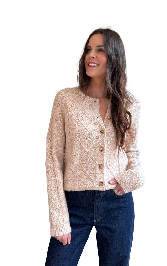 Cable Cardigan in Pale Pink