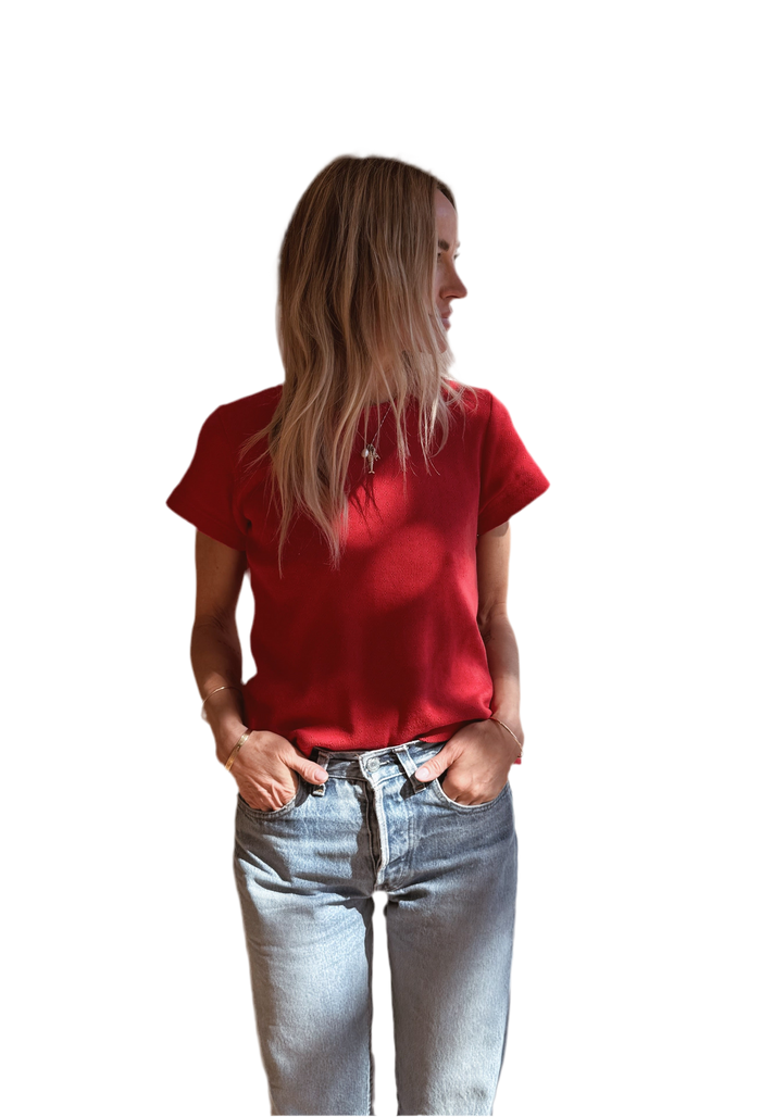 Pointelle Babe Tee in Red Apple