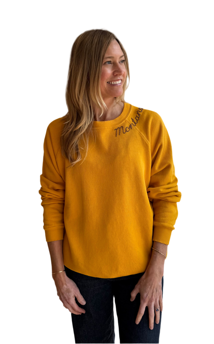 Yellow embroidered Montana Sweatshirt- tan thread