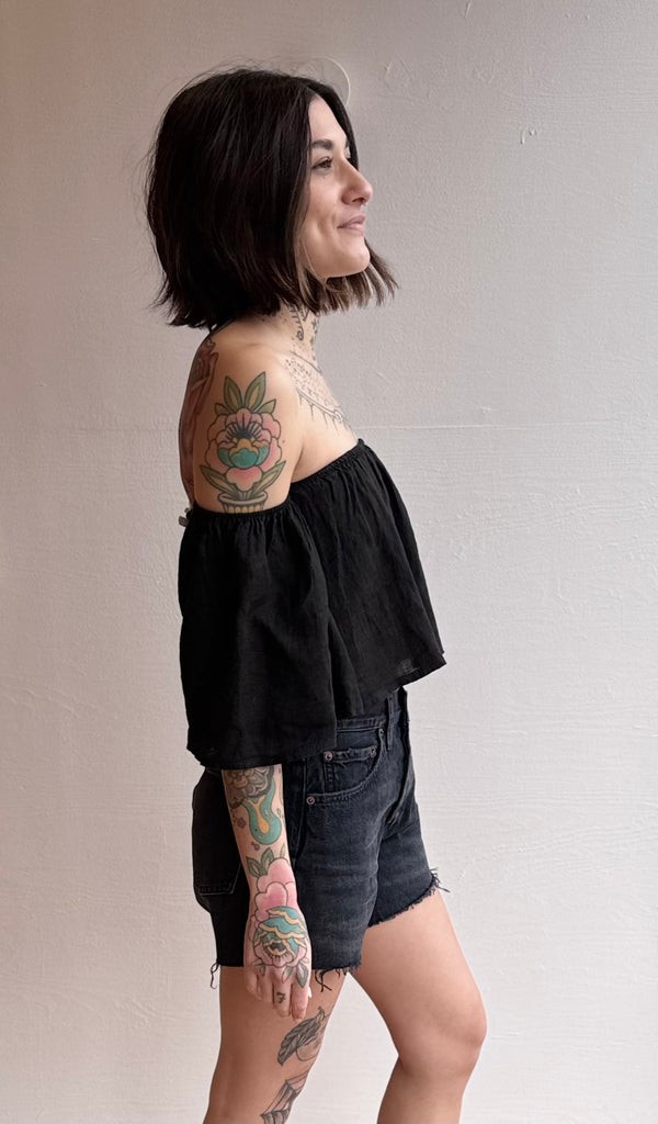 Coco Linen Top in Noir