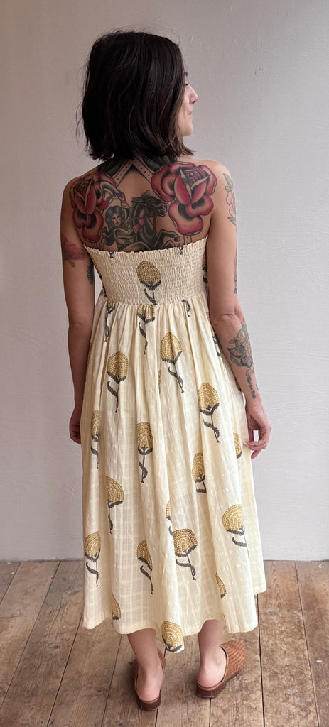 Smocked Maxi Skirt in Fan Flowers Marigold