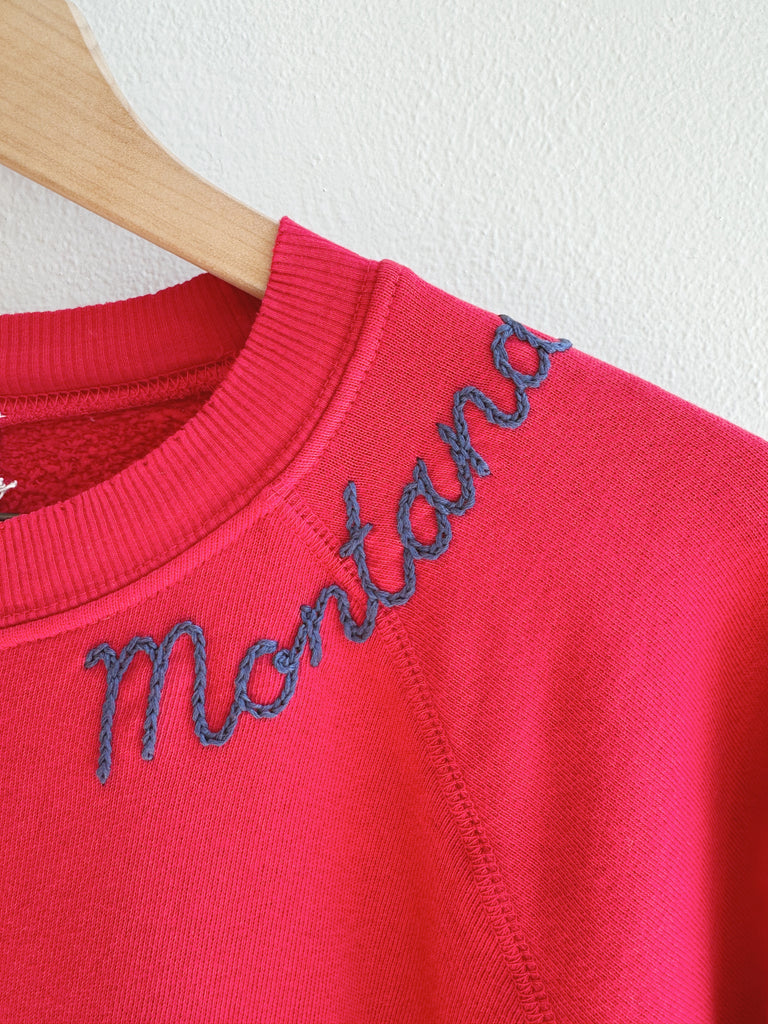 Red embroidered Montana Sweatshirt- navy thread