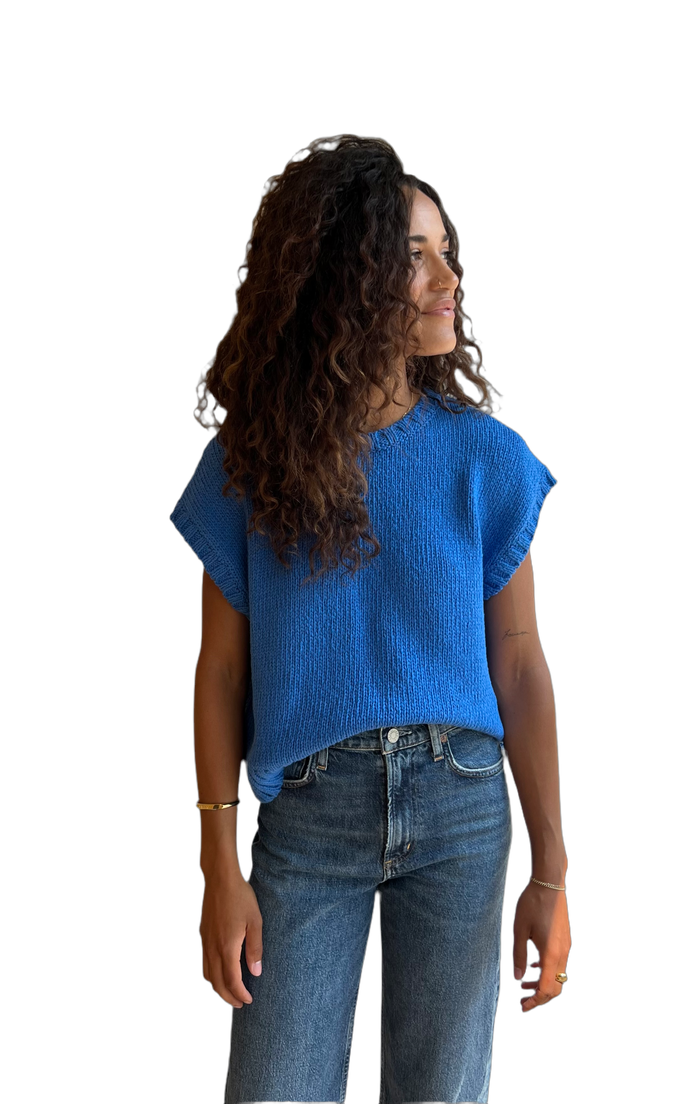 Pierre Cotton Sweater Top in Blue