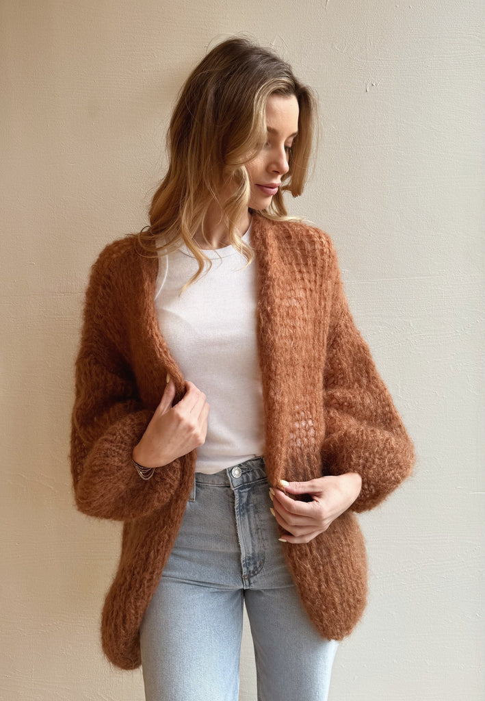 Brown mohair big cardigan in light weave