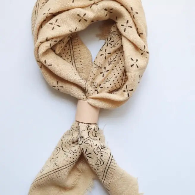 Oatmeal Raw Silk Dyed Bandana - Black Ink
