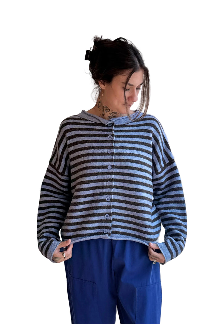 MILLS brown/blue striped buttondown cardi
