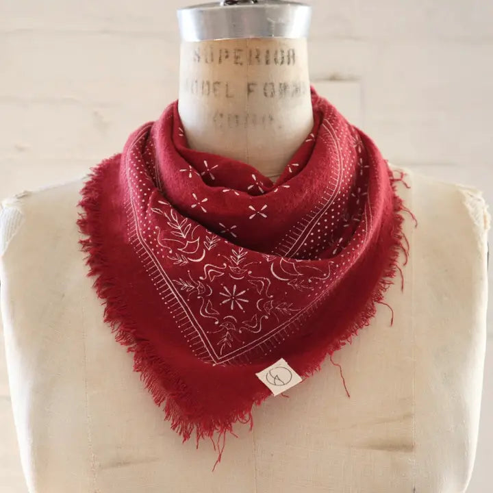 Poppy Raw Silk Dyed Bandana - White Ink