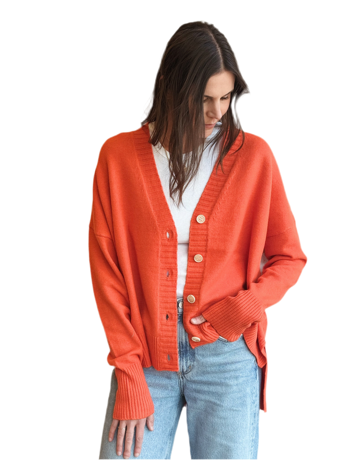 Orange-red wool button-up NOVA cardi