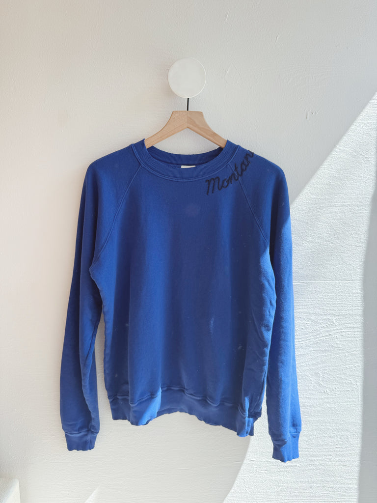Cobalt embroidered Montana Sweatshirt- tan thread