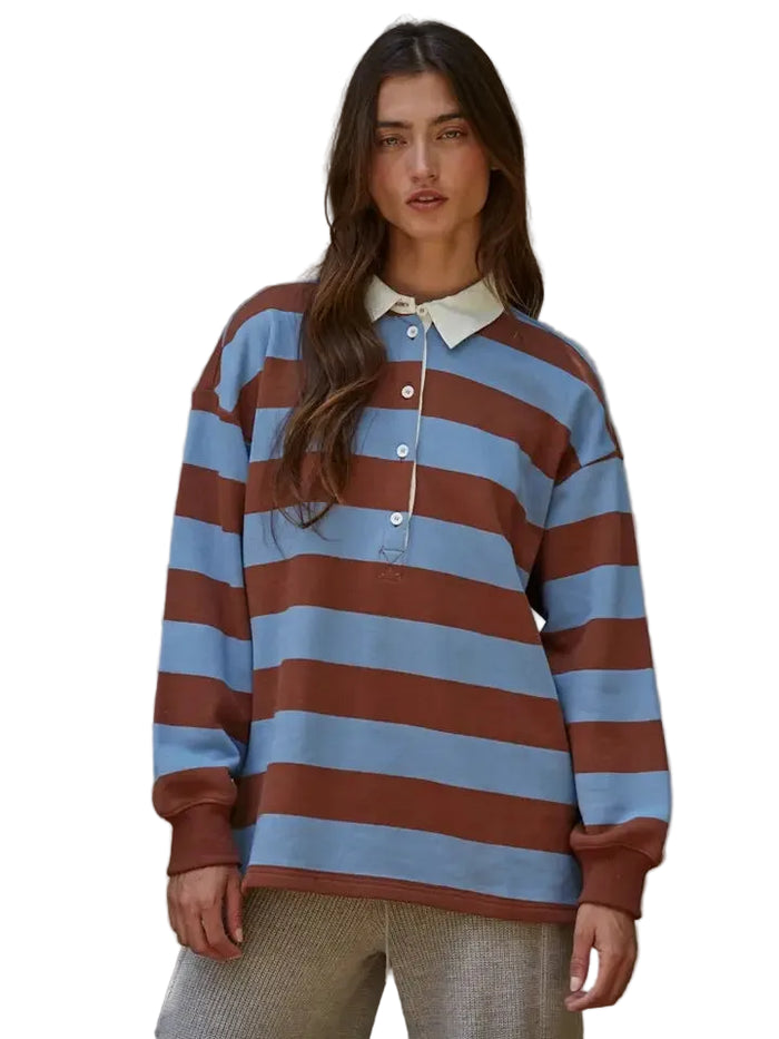 BLAIRE striped rugby pullover in Brown|Blue