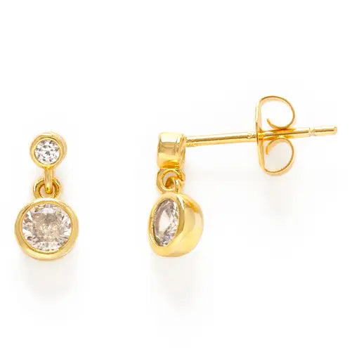 Double CZ Drop Stud Earrings