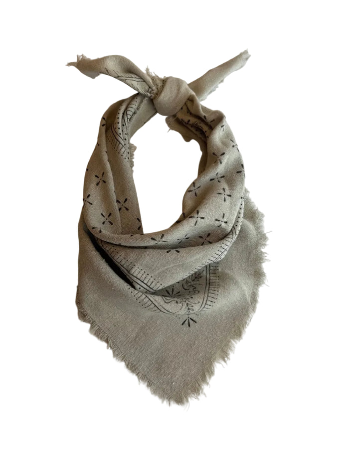 Sage Grey Raw Silk Dyed Bandana - Black Ink