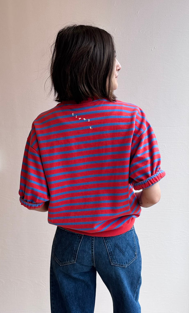 Oversized Sweatshirt in Red + Cobalt Stripe