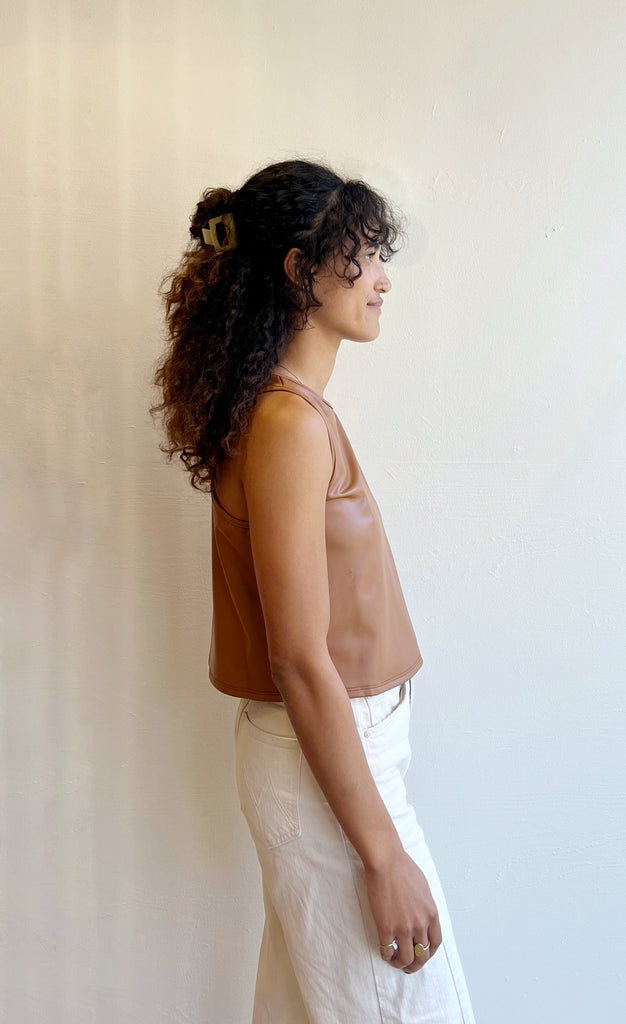 Vegan leather Tank Top in camel