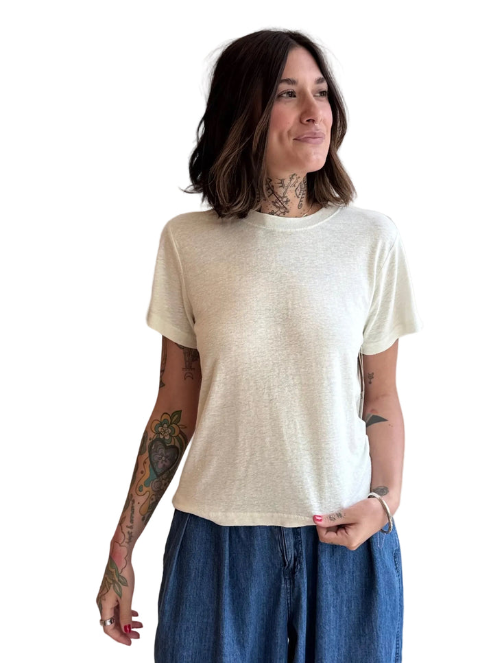 Bo Linen Blend Tee in Salt