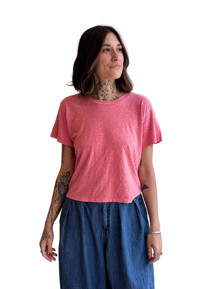 Heathered Cropped Lorel Tee in Sunset Coral