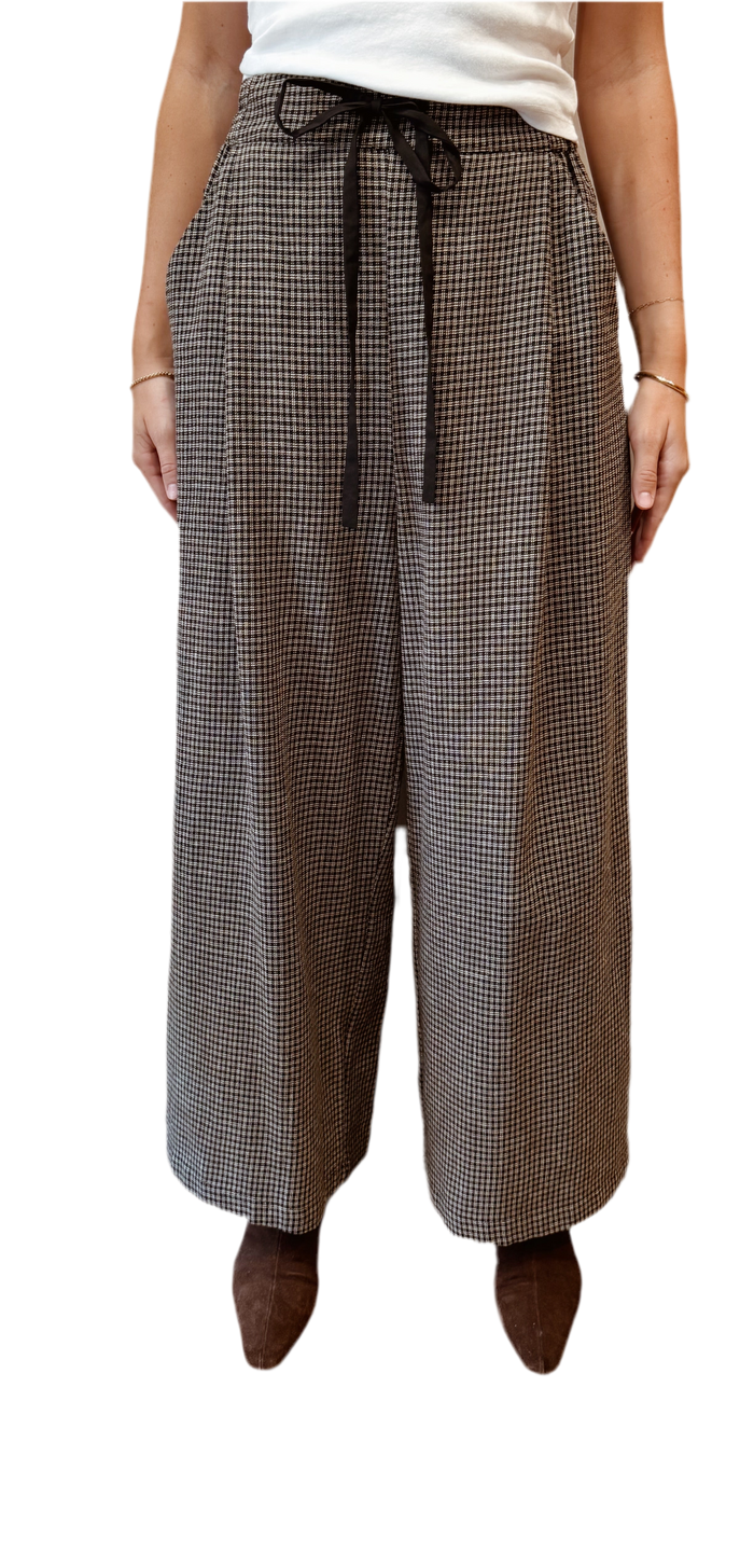 Check wide-leg drawstring trousers