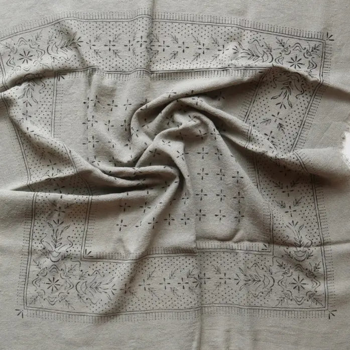 Sage Grey Raw Silk Dyed Bandana - Black Ink