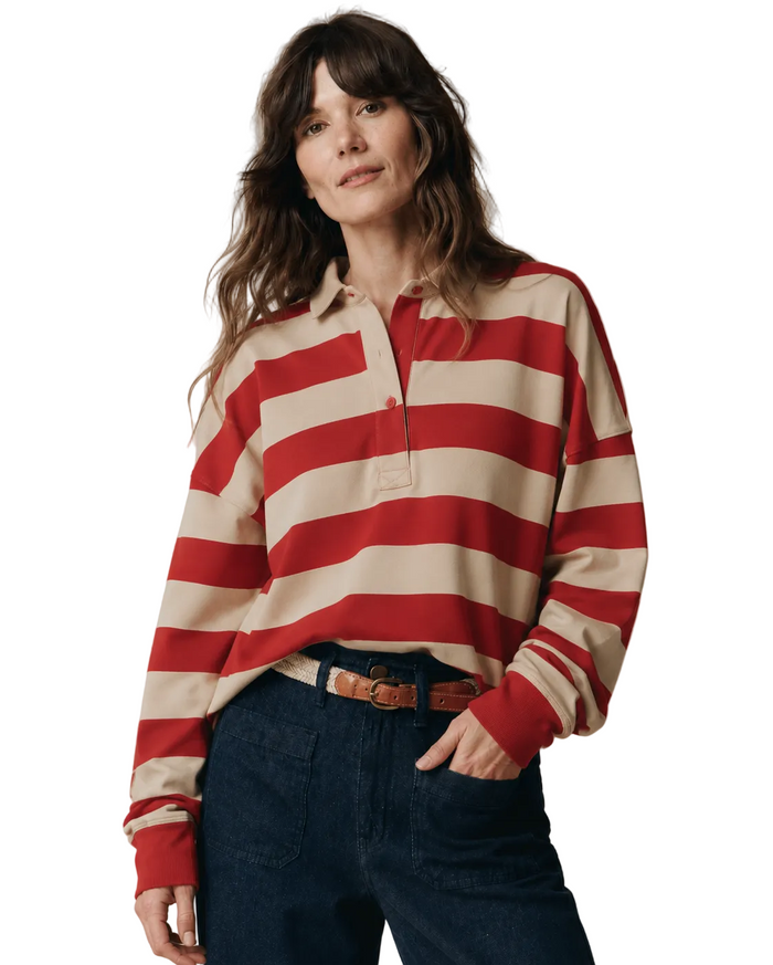 Kennedy Rugby Top in Red/Tan