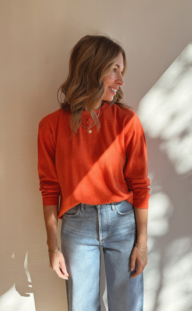 Cropped Long Sleeve Tee - Poppy Red