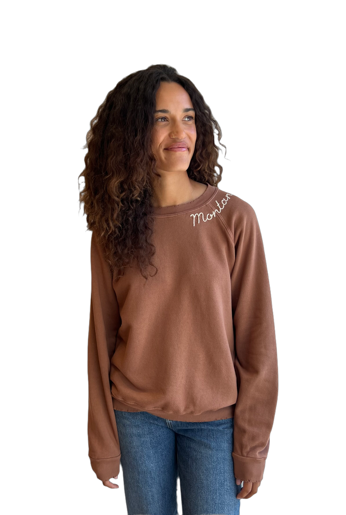 Cinnamon embroidered Montana Sweatshirt- cream thread