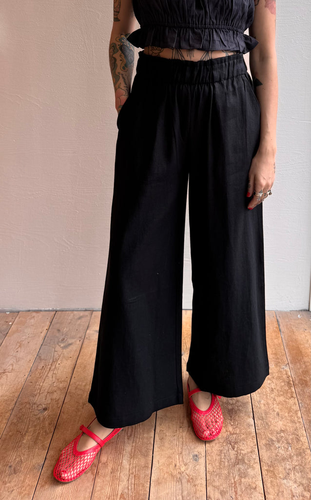 Pull On Pocket Pant - Jet Black Linen