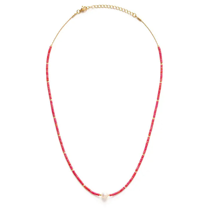 Miyuki Bead & Pearl Necklace in Coral