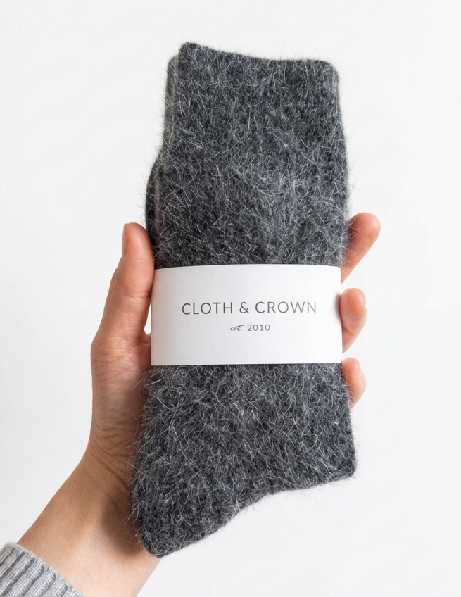 Fluffy Angora Socks in Dark Grey Melange