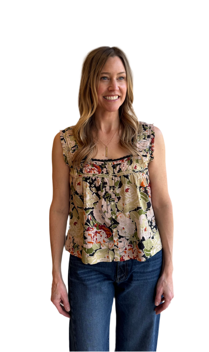 The Victorian Pleat Tank in Vintage Rose Print