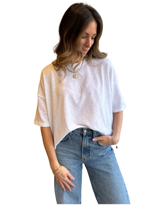 Linen oversized MAEVE tee in white