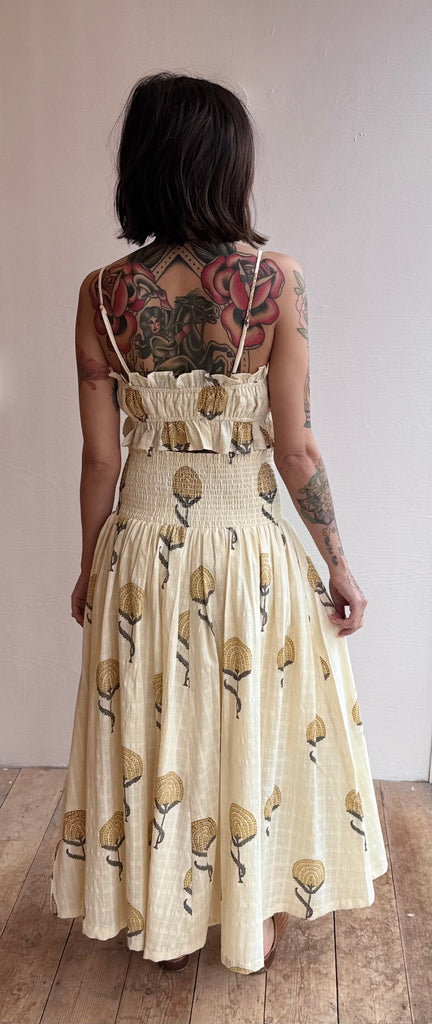 Smocked Maxi Skirt in Fan Flowers Marigold