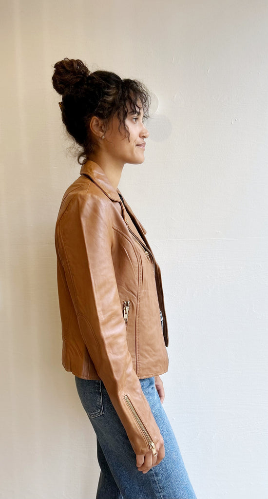 Phoenix leather moto jacket in cognac