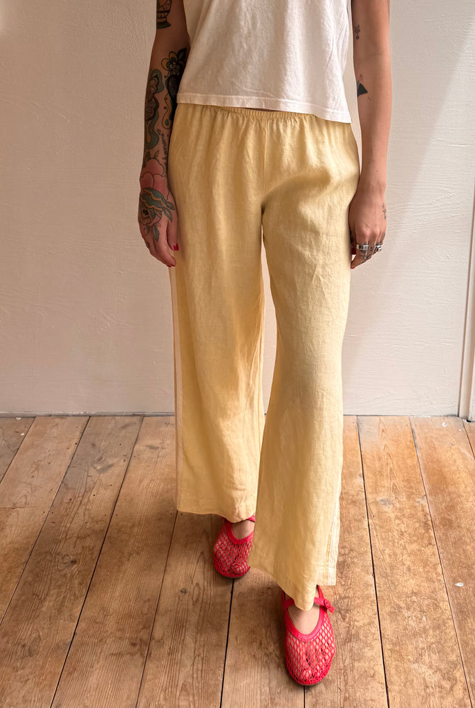 Linen Crop Stripe Pant in Butter