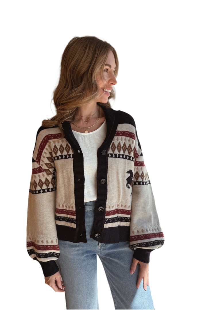 Navy GIDDY-UP horse cardi